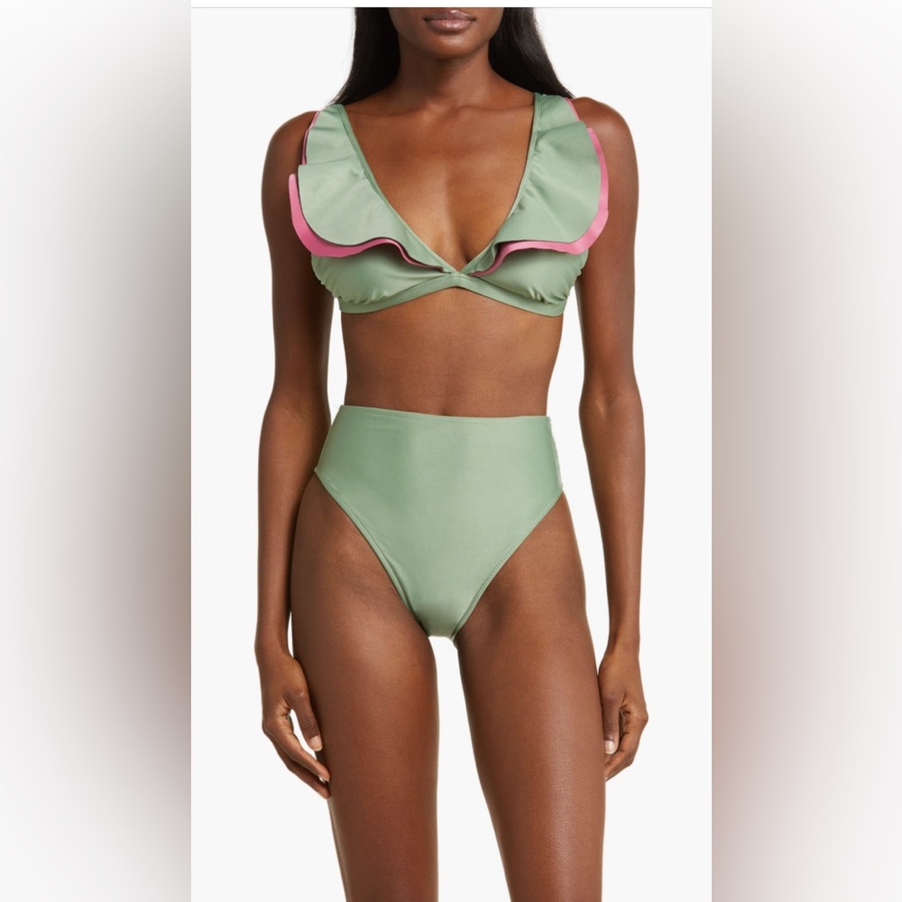 Farm Rio Ruffle Bikini Top, Size Large, $$115 - Picture 7 of 12